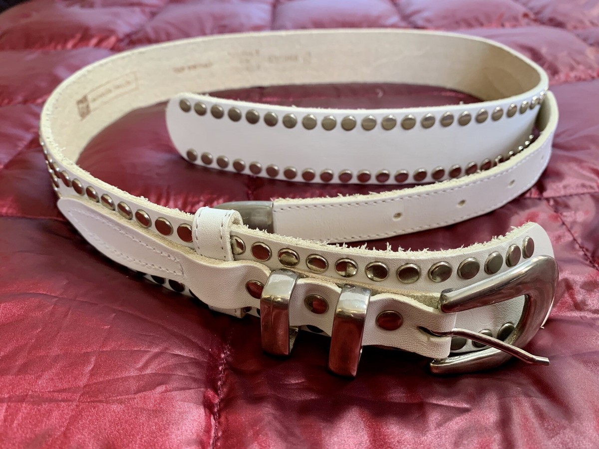 Morgan Taylor White Leather Studded Belt France Made 