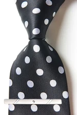 Classic Polka Dot Black White JACQUARD WOVEN 100% Silk Men's Necktie Tie