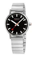 Mondaine Classic 36mm Black Dial Silver Bracelet Official Swiss Railways Watch