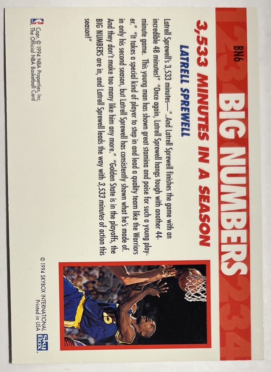 Latrell Sprewell - 1994 - Big Numbers - BN6 - Skybox - Basketball