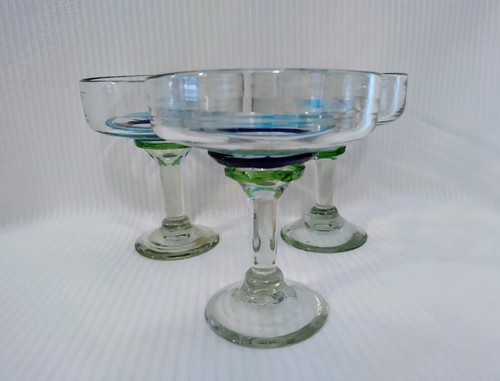 Authentic Hand-Blown Swirl Margarita Glasses Made in Mexico Set of 3 - Picture 3 of 10
