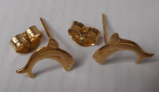Childs Small Dainty Jumping Dolphin Stud Earrings 24Kt Gold Over Surgical Steel