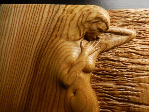 Wood carved picture wall decoration plaque. Nude sea girl. Perfect gift - Picture 2 of 4