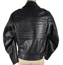 RARE! Wilsons Open Road Black Leather FLAG EMBOSSED Mens Motorcycle Jacket Large