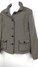 NINA MCLEMORE JACQUARD BLACK GOLD BEIGE CHEVRON JACKET Size 14 RET 975