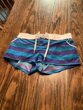 Vintage Ocean Pacific OP Juniors Board Shorts Small 3-5 Cyan Print Striped EXC