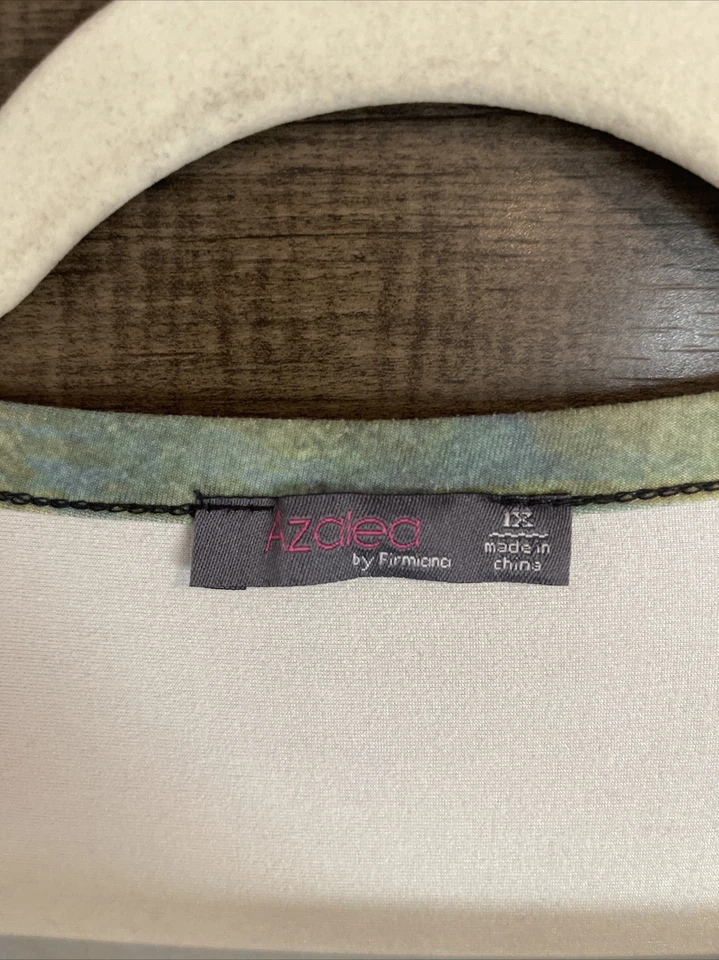 Vestido AZALEA By Firmiana Floral Acuarela Azul Verde Manga 3/4 Talla 2X Foto 4 de 4