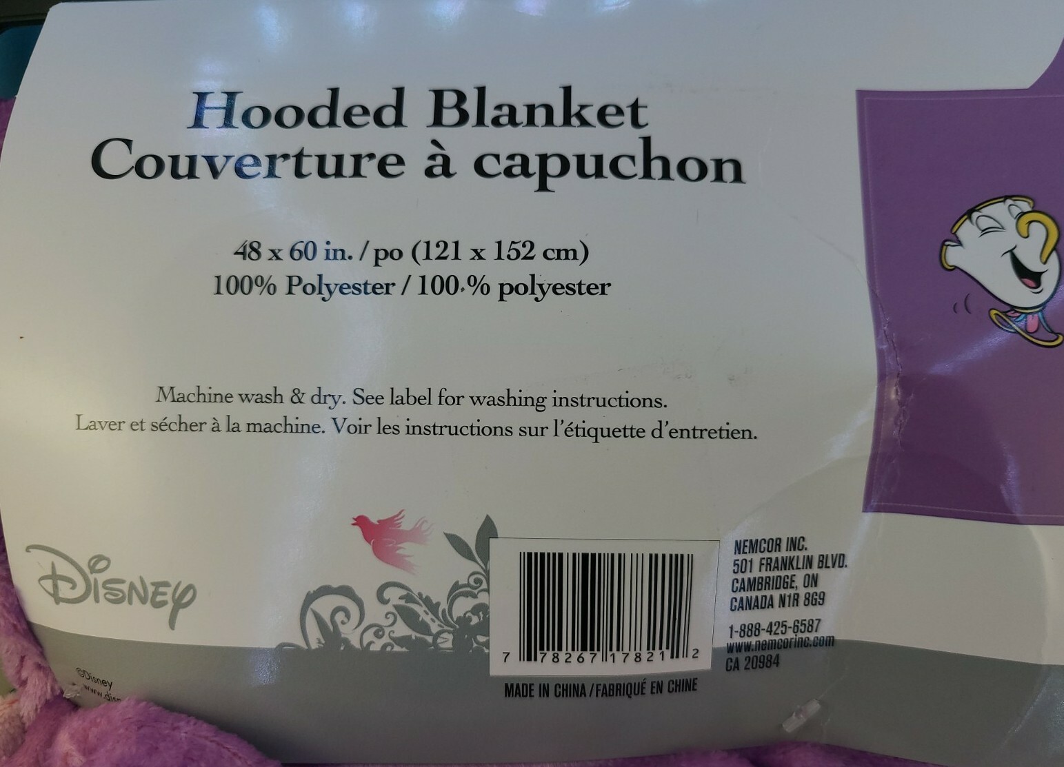 Disney Beauty and the Beast Chip Hooded Throw Blanket / Fleece with