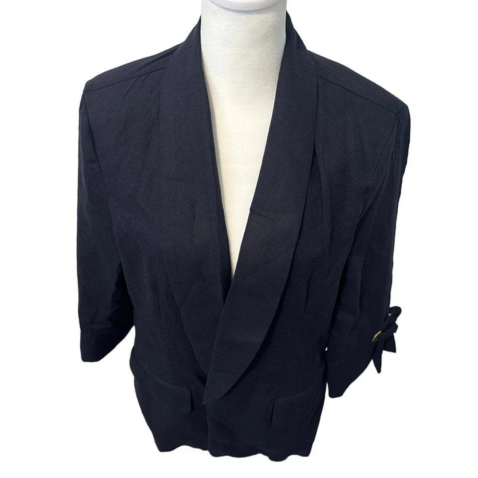 Темно-синий льняной блейзер Ellen Tracy - Изображение 2 из 4