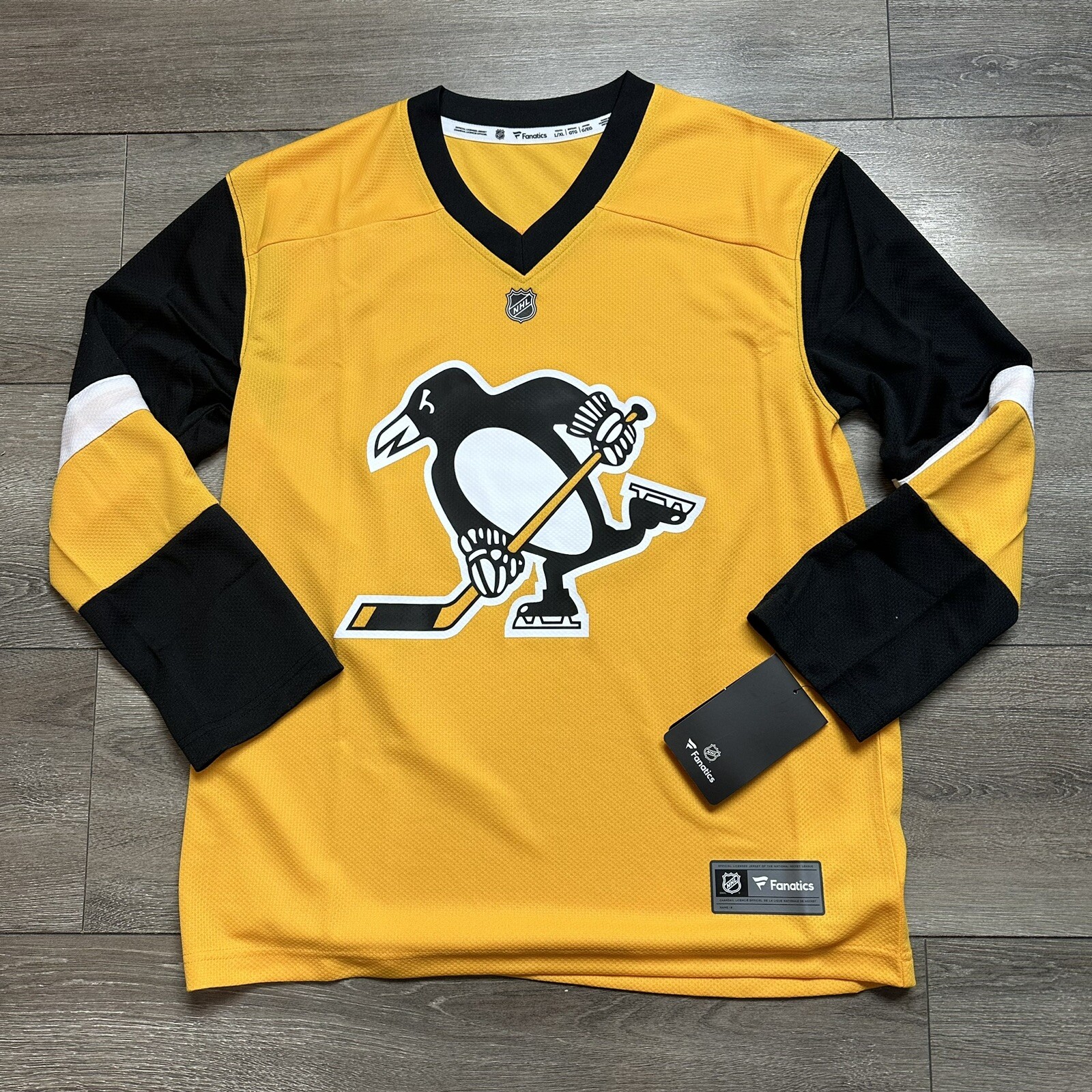 Pittsburgh Penguins Jersey XL YOUTH Fanatics NHL Yellow Black Hockey NWT