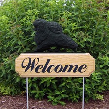 Pomeranian Wood Welcome Outdoor Sign Black
