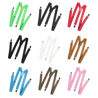 Hosenträger Herren Damen 3 Clips Y-Form Bunte Uni Farben verstellbar 25 mm - Bild 1 von 4