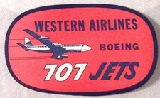Vintage Western Airlines Boeing 707 Jets Luggage Label 4"W