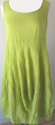 Grizas Acid Green Polka Dot Gauze Linen Balloon Dress
