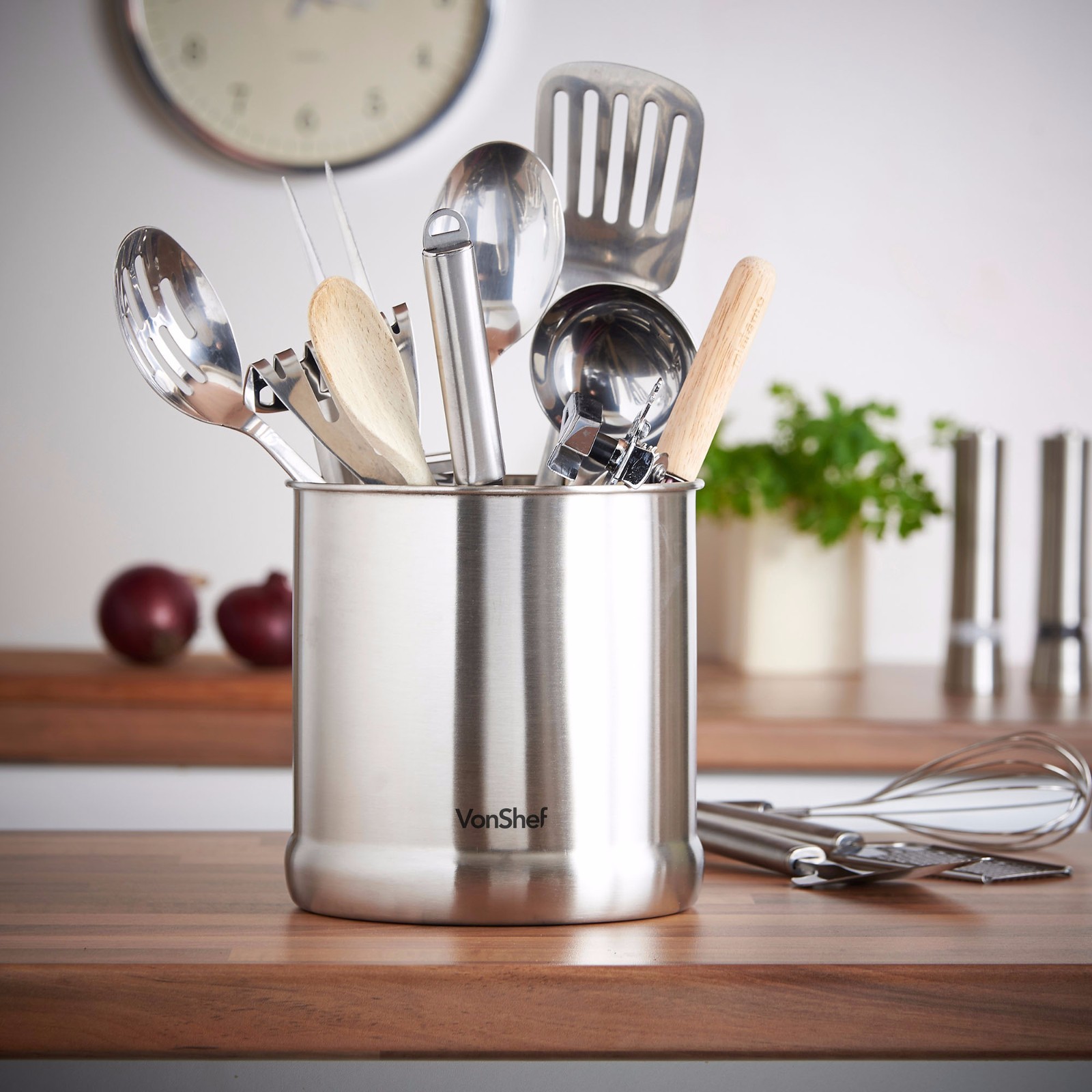 VonShef 17.5 cm Kitchen Utensil Holder - Stainless Steel (07-143
