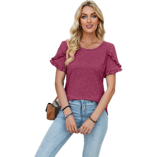 Blusas túnica suelta estampado floral lindas manga corta ganchillo encaje cuello redondo - Imagen 2 de 32