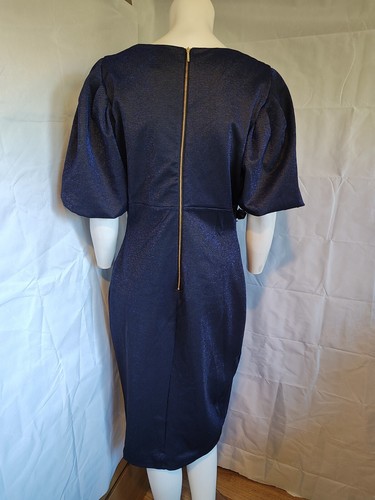 JOANNA HOPE glitzerndes blaues kurzes Puffärmel V-Ausschnitt Jersey Midikleid Gr. 12 NEU - Bild 3 von 4