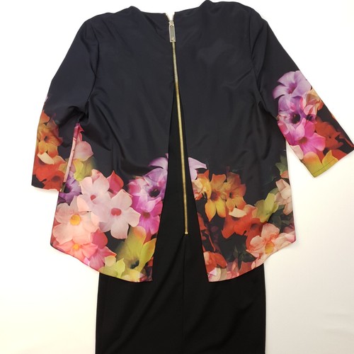 Ted Baker Bodycon Dress Black Floral Short Size 2 PRISTINE Polyester - Picture 12 of 13