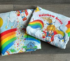Sábana plana Rainbow Brite de colección doble plana y sábana ajustable sello de EE. UU. 1983