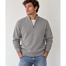 Men's Small Gray Quarter Zip Mock Neck Cotton Blend Knit Sweater