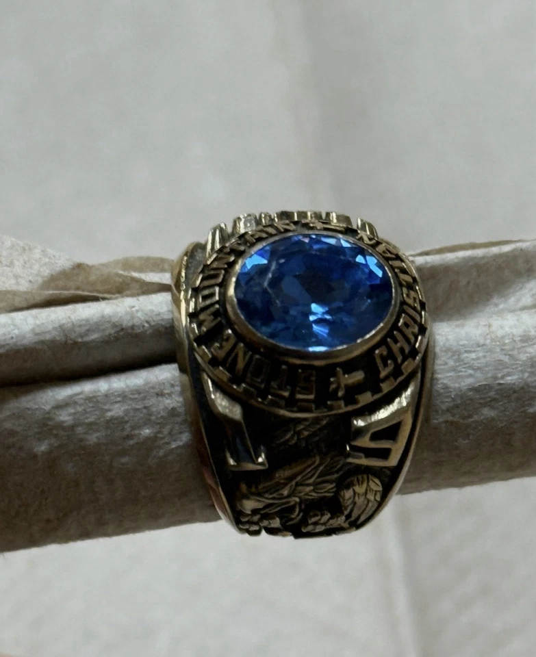 Anillo Stone Mountain School Class 1986 para hombre plateado ovalado graduación Foto 2 de 4