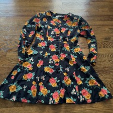 The Limited Vintage Dress Midi Sz Small Black Floral Print Lace Back 1990s
