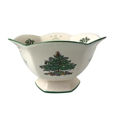 Spode Christmas Tree Pierced Hexagonal Bowl Holiday Serving Classic England