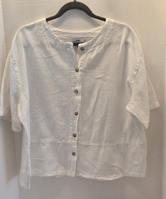 Cottonseed Wear Casual White Button down Top XL Boho Peasant Art Lagenlook