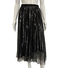 NEEDLE & THREAD Black Tulle Sequin Embellished Shimmer Midi A-Line Skirt Size 6