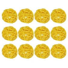 12 Pcs Wicker Rattan Balls 2In for Vase Fillers Party Decorative Yellow