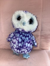 TY Beanie Boo Oscar the Owl Plush Blue Purple 9  Big Glitter Eyes Stuffed Plush