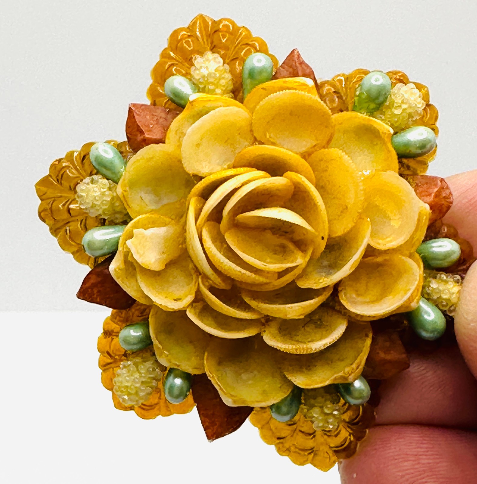 Antique Handmade Dimensional Seashell Orange Gold… - image 8