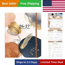 2026-2027 2 Monthly Planner 8.3x11 Brown with Tabs, Pocket Elastic