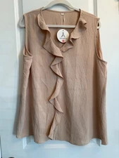 Anrabess XL NWT Sleeveless Tan Ruffle Blouse