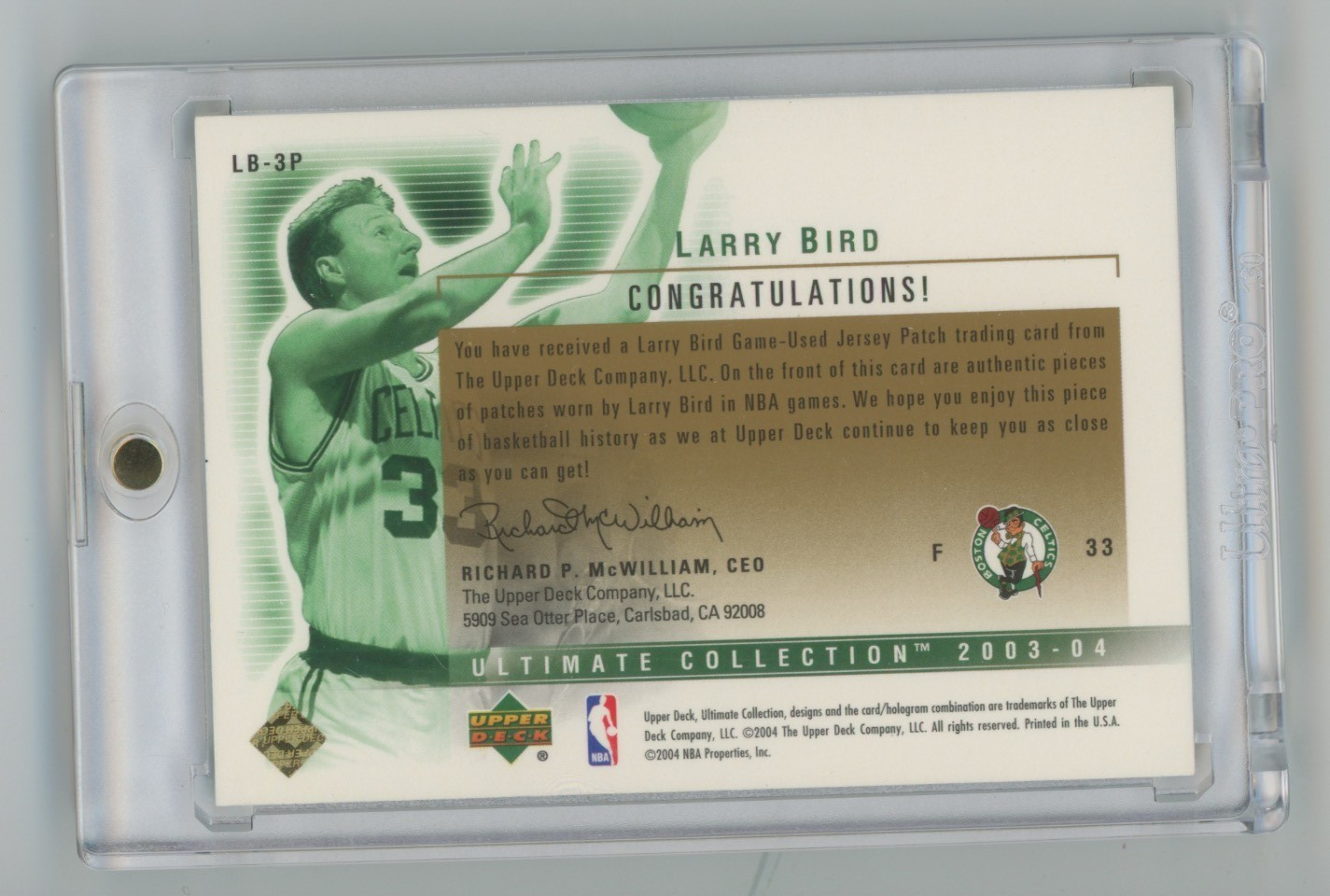 LARRY BIRD 2003-04 UD Ultimate Collection #LB-3P Game Jersey Triple Patch SP /15 view 2