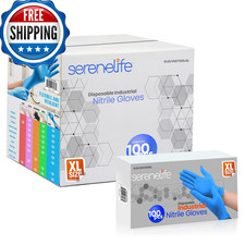 Serenelife Extra Large Size Nitrile Disposable Latex Powder Gloves - For