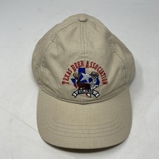 Vtg TEXAS DEER ASSOCIATION hat cap khaki Red snapback cap Embroidered USA Made