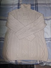 Ladies Beige TSE Roll Neck Cable Knit Cashmere Sweater