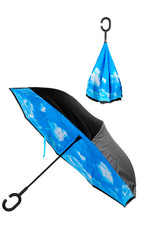 Reverse Umbrella Windproof Double Layer C-Handle Inverted Folding in Cloud Print