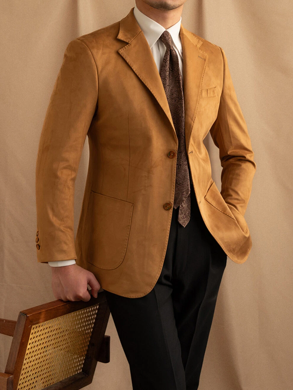Tan Leather Blazer Men Pure Suede Coat Jacket 3 Button Size S M L XL XXL