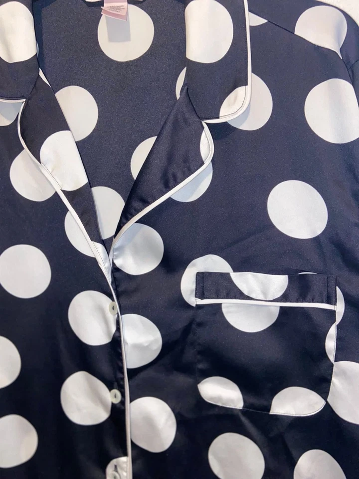 Victoria's Secret Talla L Negro Blanco Lunares Manga Larga Conjunto Ligero Foto 2 de 4