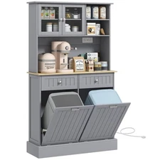 HOMCOM Kitchen Pantry: Charging, Trash, Microwave