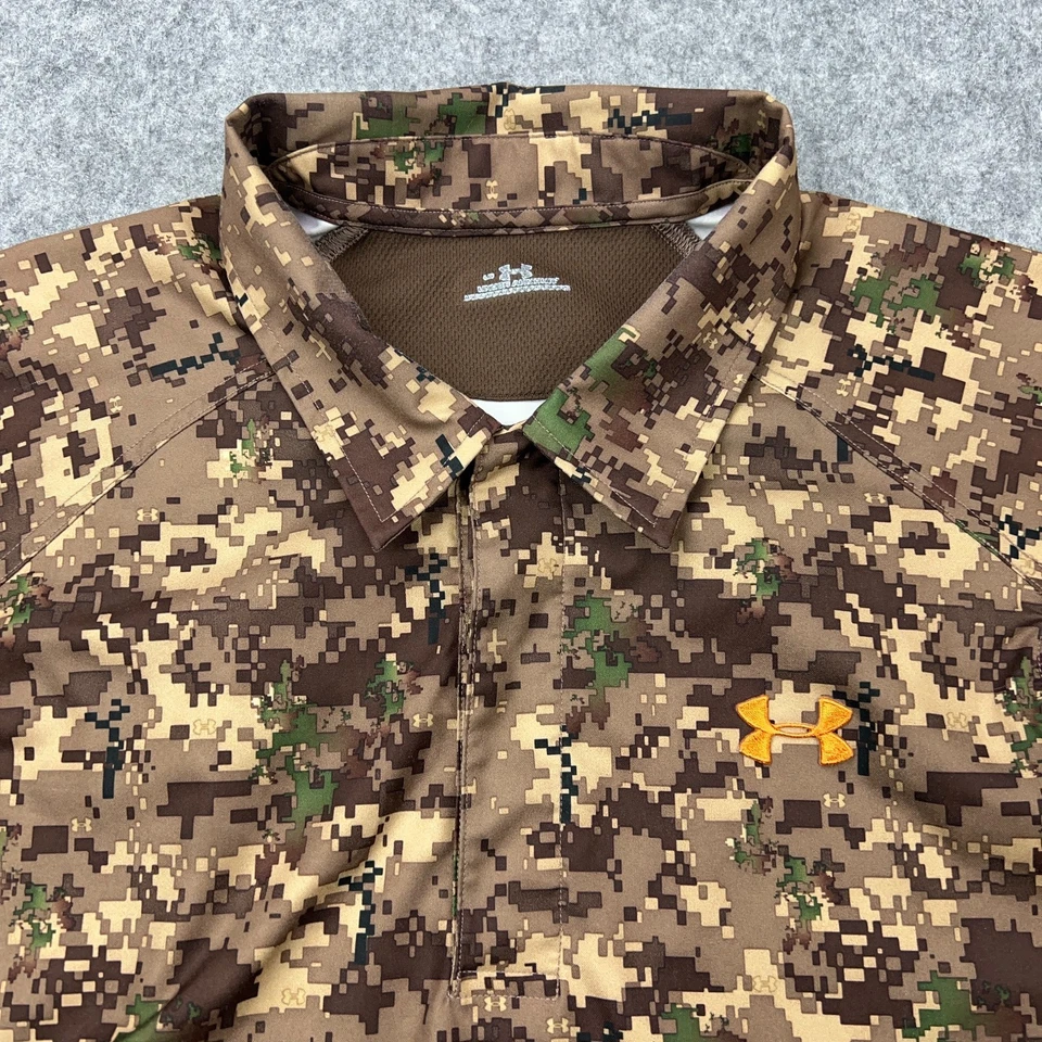 Under Armour Shirt Mens Large Camo Long Sleeve Polo Lightweight Hunting Outdoor - Image 3 of 4