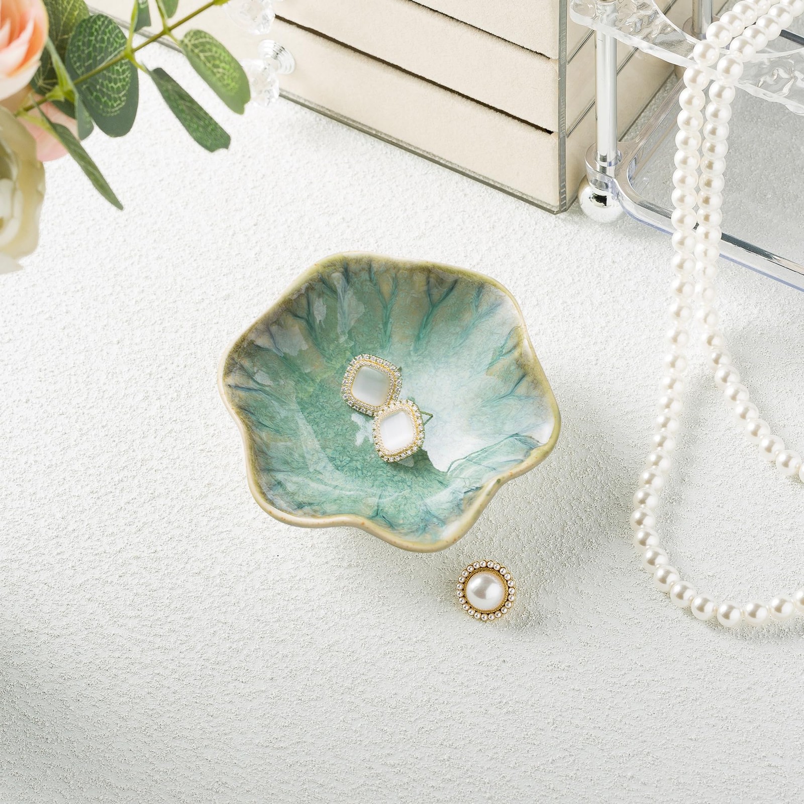 Ceramic Ring Dish, Jewelry Dish Holder, Small Trinket Tray Plate for Earrings Ri