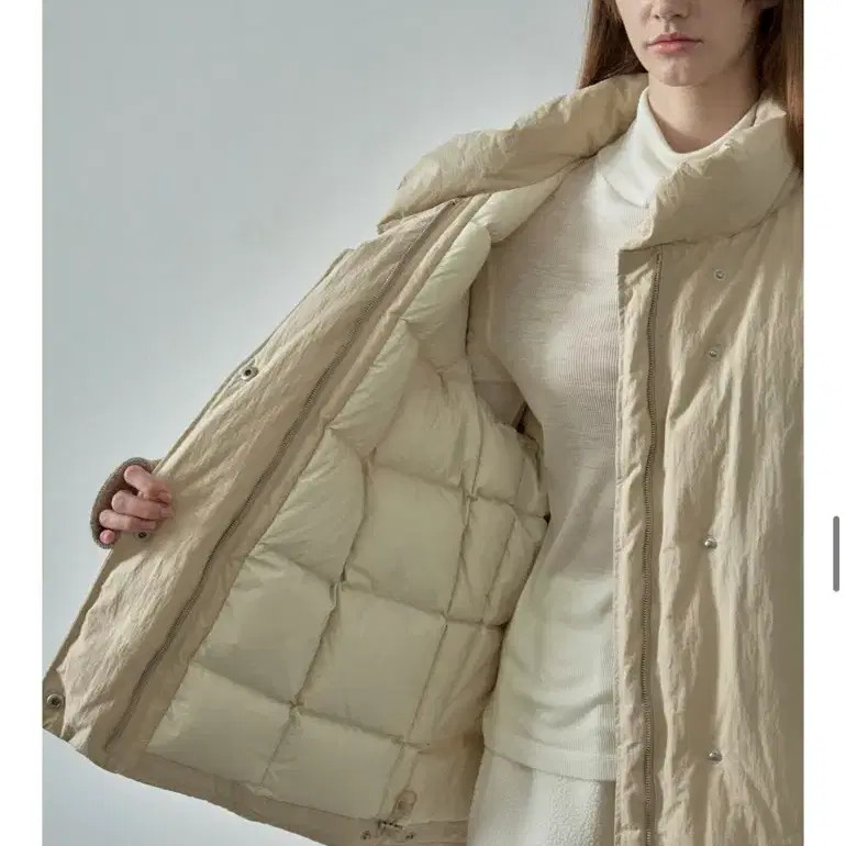 Facade Pattern Puffer Goose Down Jacket - Beige, … - image 2