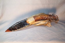 Large Triple Flow Obsidian Paleo Knife Flint Knapping Black Powder Antler Handle