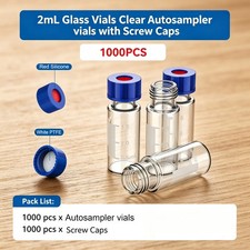 1000PCS 2ml Auto-Sampler Vials 9-425 Clear Glass Bottles Screw Top Writing Area