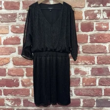 MSK Dress Womens XL Black Sparkly Metallic Evening Party Event Sheer Sleeves