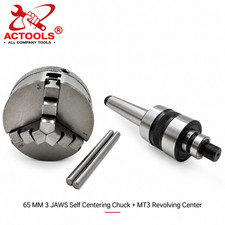 ACTOOLS 65mm (2-1/2") 3 Jaws Self Centering Lathe Chuck,  MT3 Revolving Center