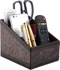 Leather Table Caddy TV Remote Control Organizer Storage Holder Tissue Box Stand